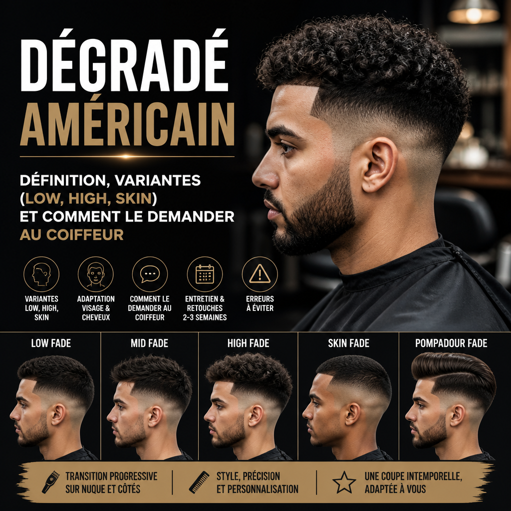 Dégradé américain : définition, variantes (low, high, skin) et comment le demander au coiffeur + (banner)