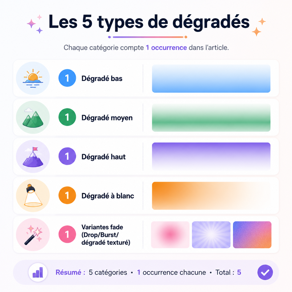 Répartition qualitative des principaux types de dégradé mentionnés