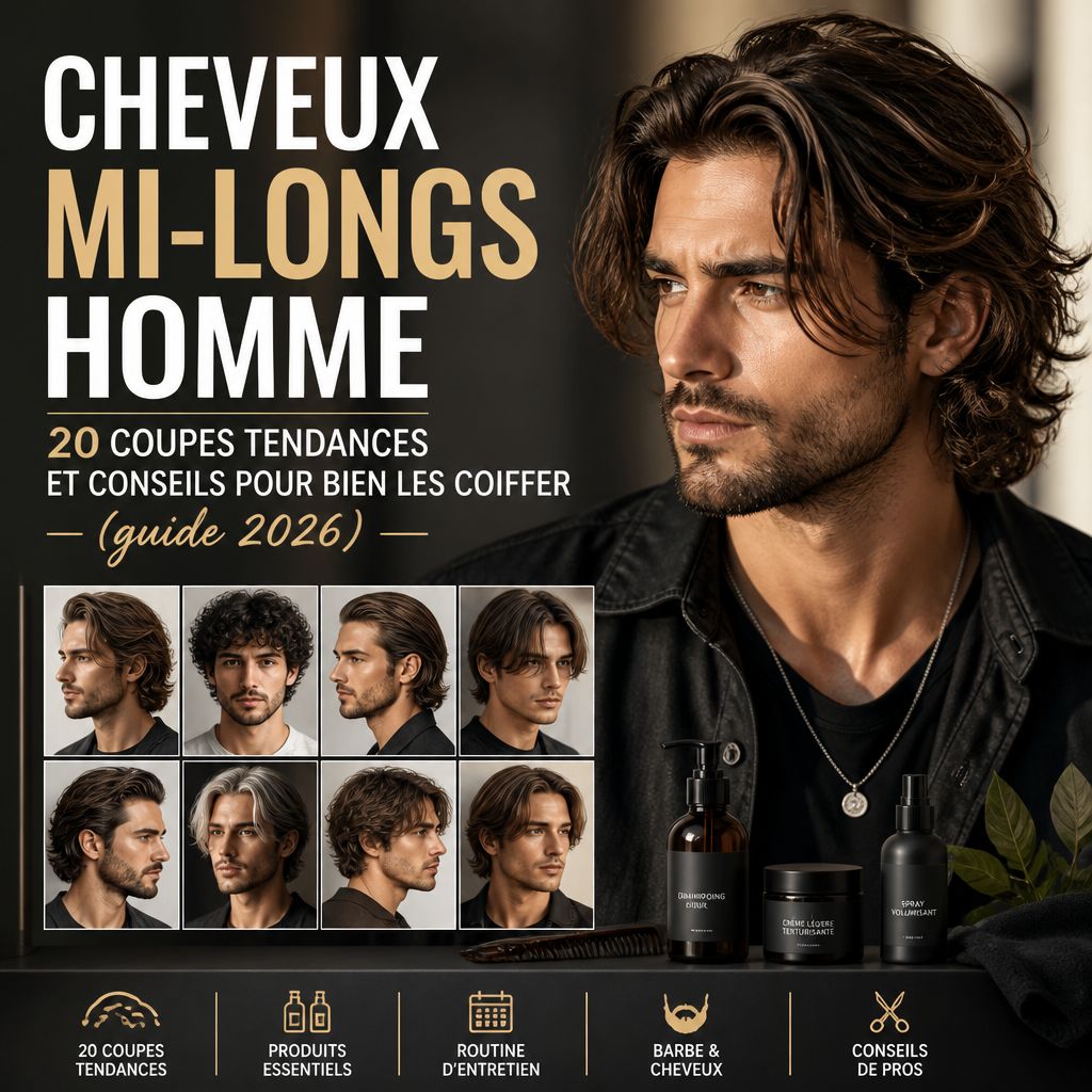 Cheveux mi-longs homme : 20 coupes tendances et conseils pour bien les coiffer (guide 2026) + (banner)