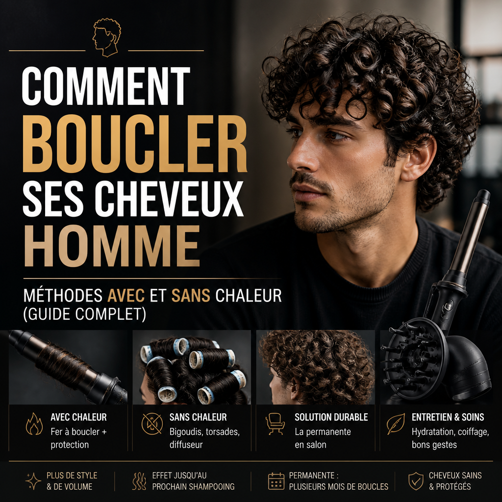 Comment boucler ses cheveux homme : méthodes avec et sans chaleur (guide complet) + (banner)