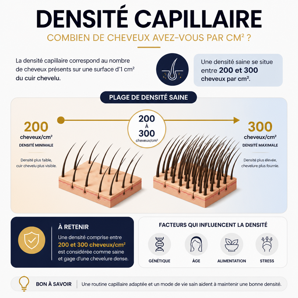 Densité des cheveux sur le crâne (cheveux par cm²)