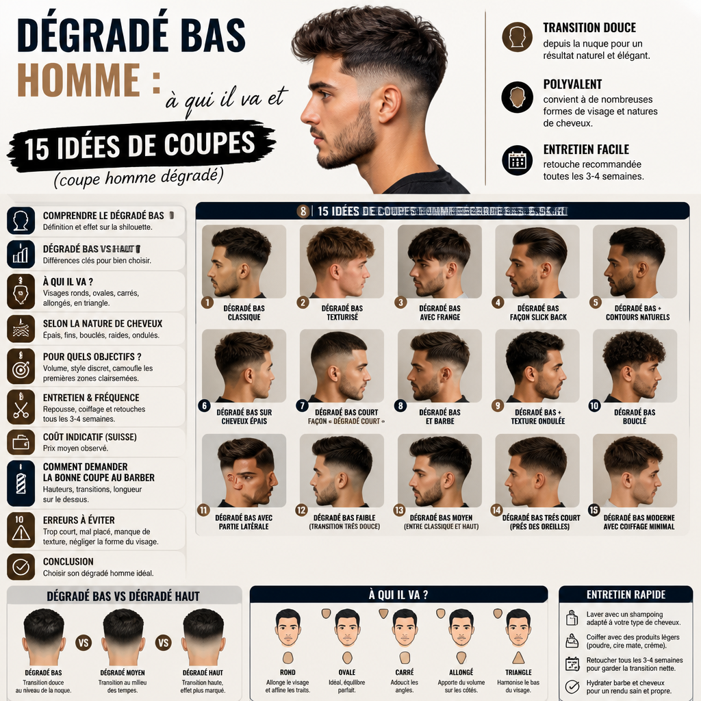 Dégradé bas homme : à qui il va et 15 idées de coupes (coupe homme dégradé) + (infograph)