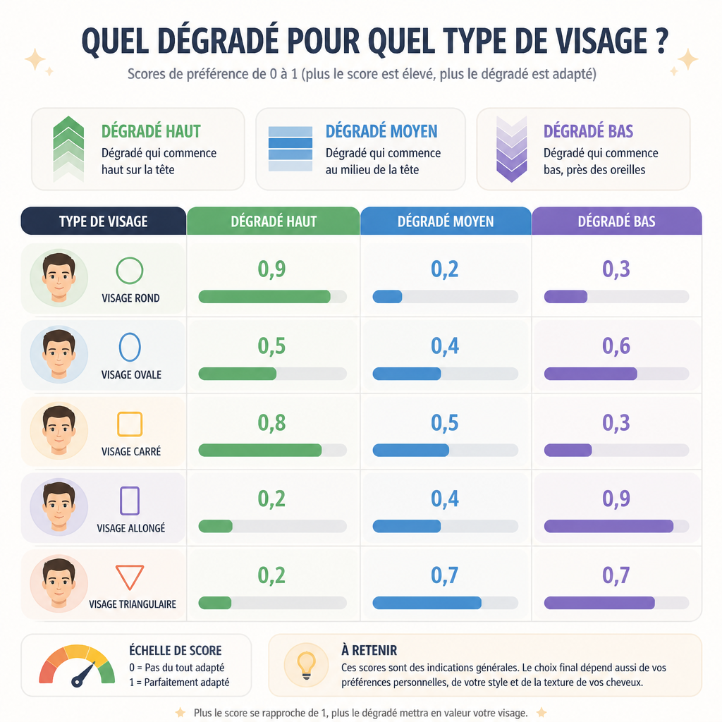 Recommandation de hauteur du dégradé selon la forme du visage