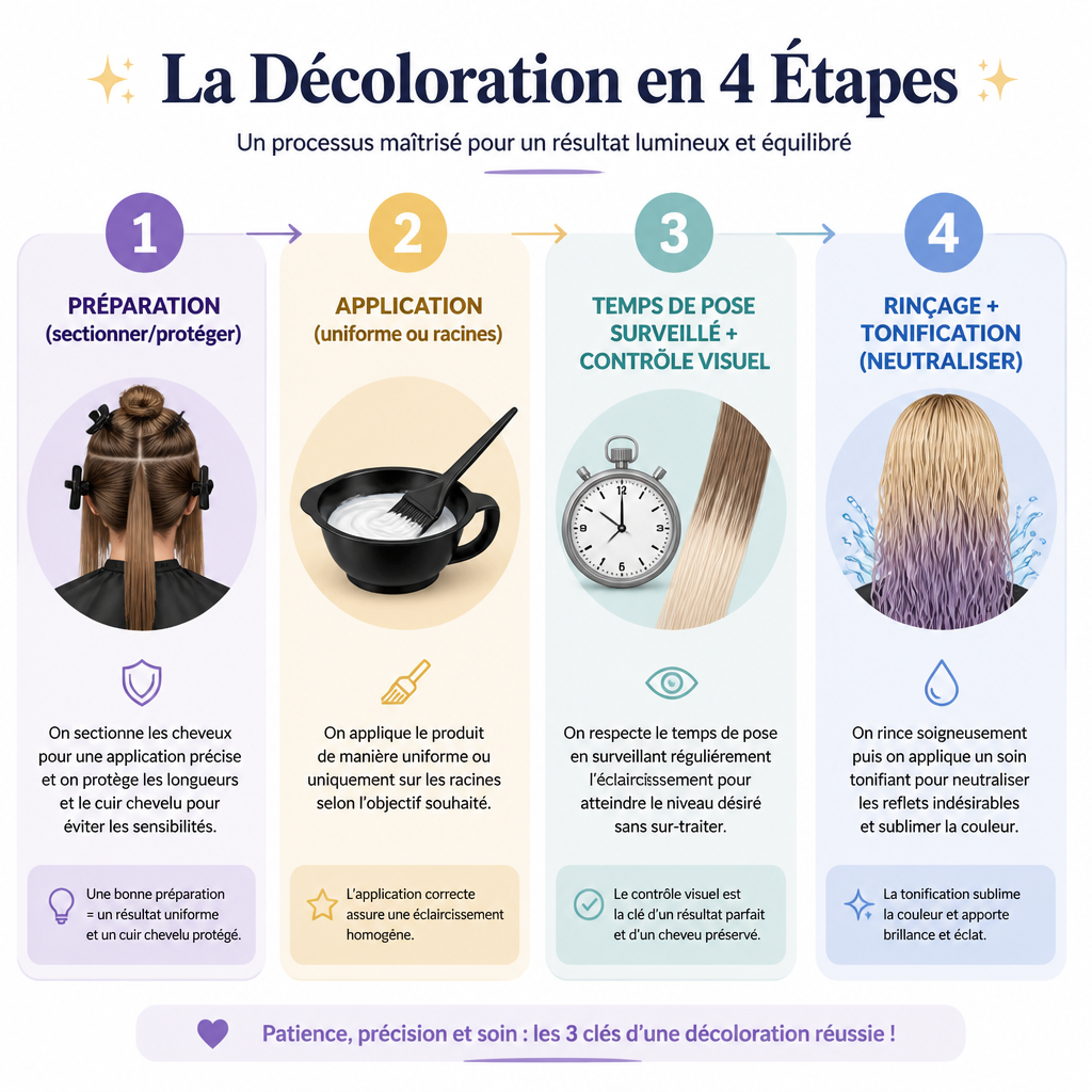 Étapes clés du protocole de décoloration (séquence)