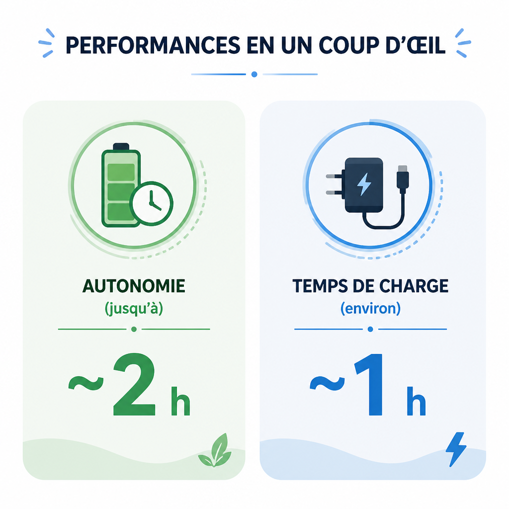 Autonomie et temps de charge typiques (heures)