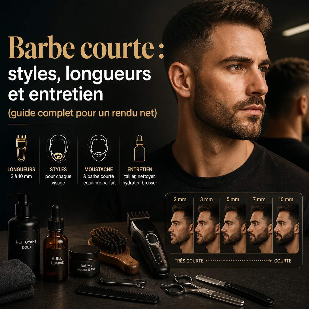 Barbe courte : styles, longueurs et entretien (guide complet pour un rendu net)