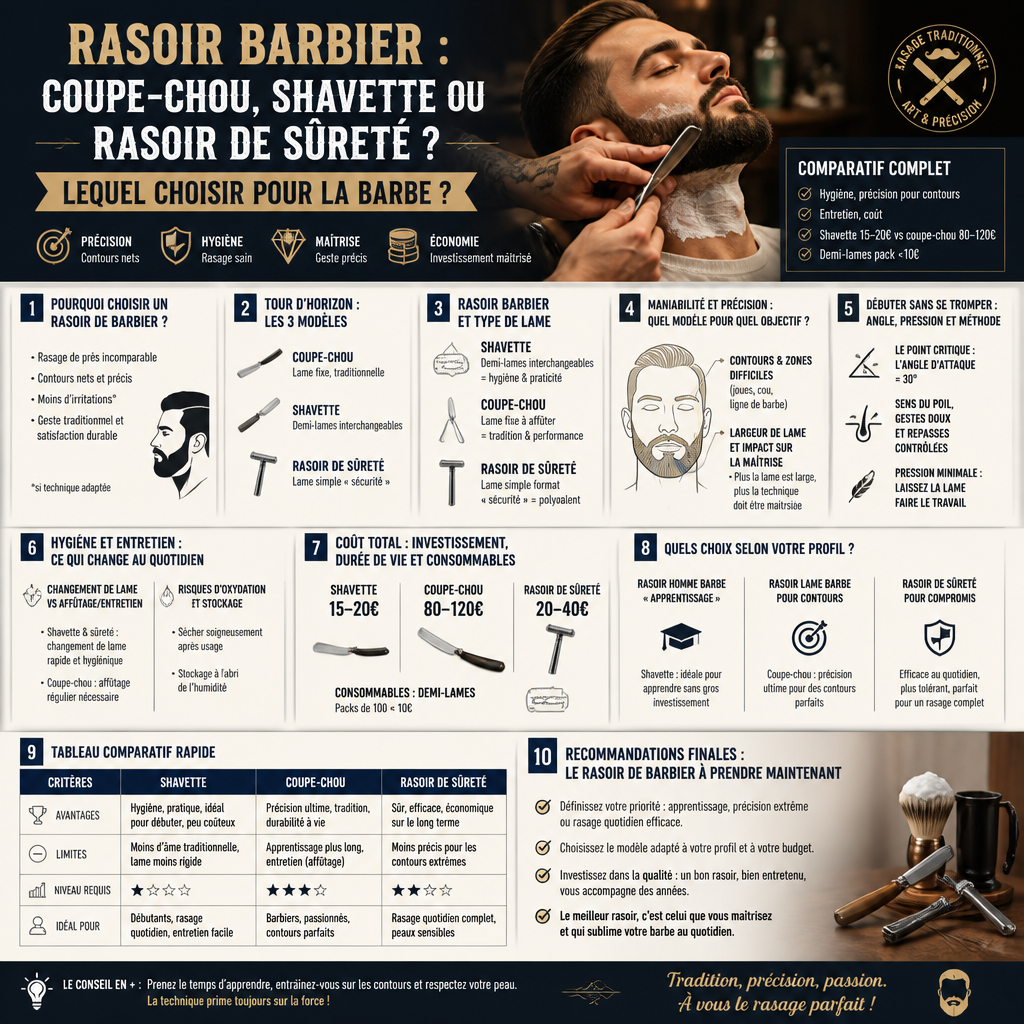 Infographie rasoir barbier : coupe-chou, shavette ou rasoir de sûreté ?