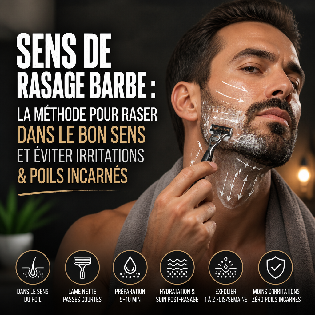 Sens de rasage barbe : la méthode pour raser dans le bon sens et éviter irritations & poils incarnés + (banner)