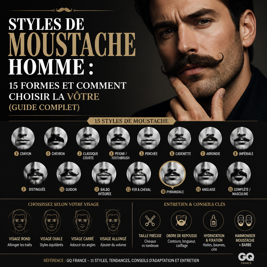Styles de moustache homme : 15 formes et comment choisir la vôtre (guide complet) + (banner)